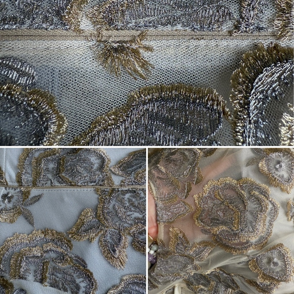 Hitherto Metallic Floral Embroidered Dress Gold Silver Fit Flare USA Made Sz 6 - Picture 8 of 13